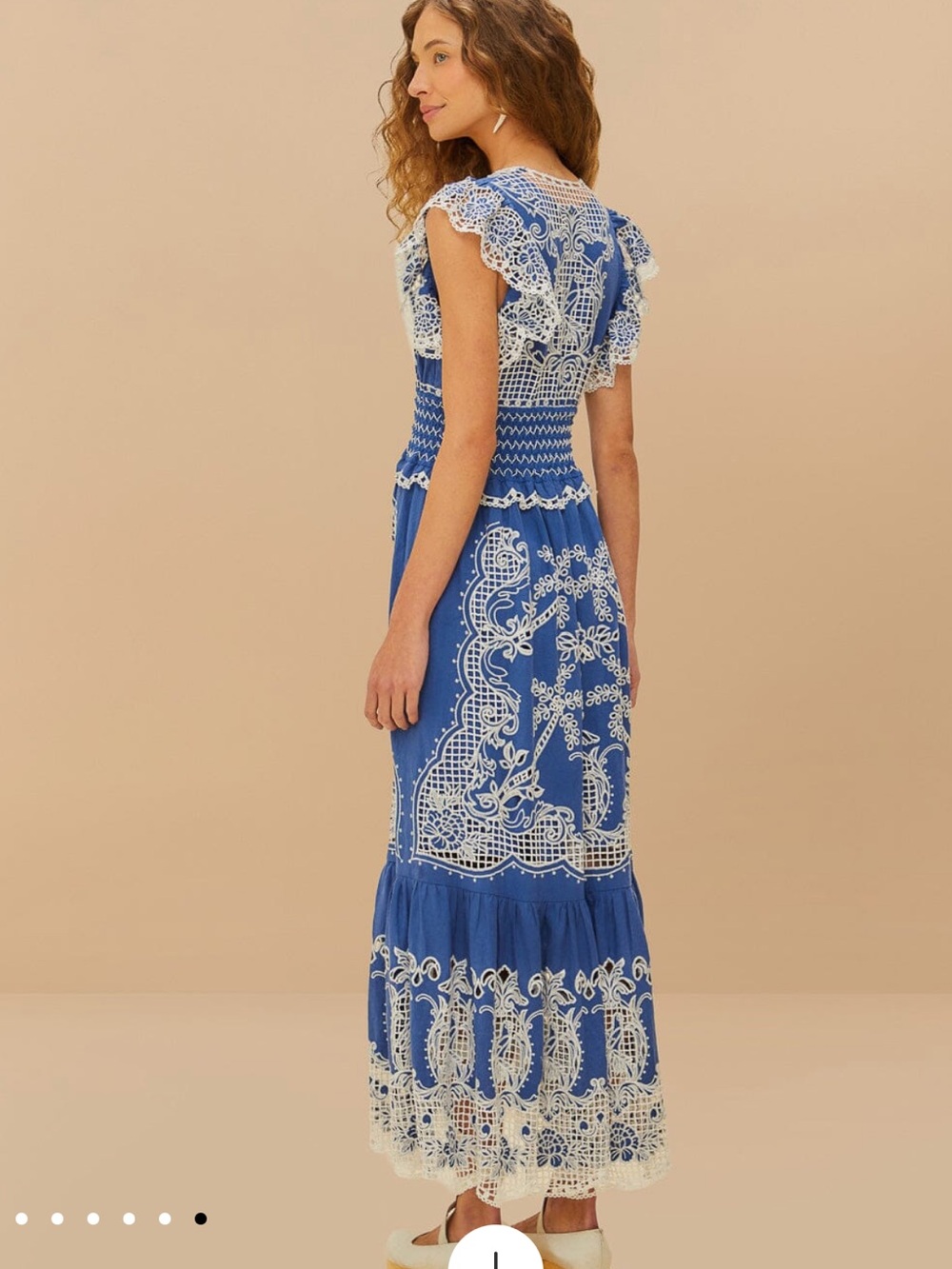 FARM Rio Blue Maxi Dress with White Lace Embroidery